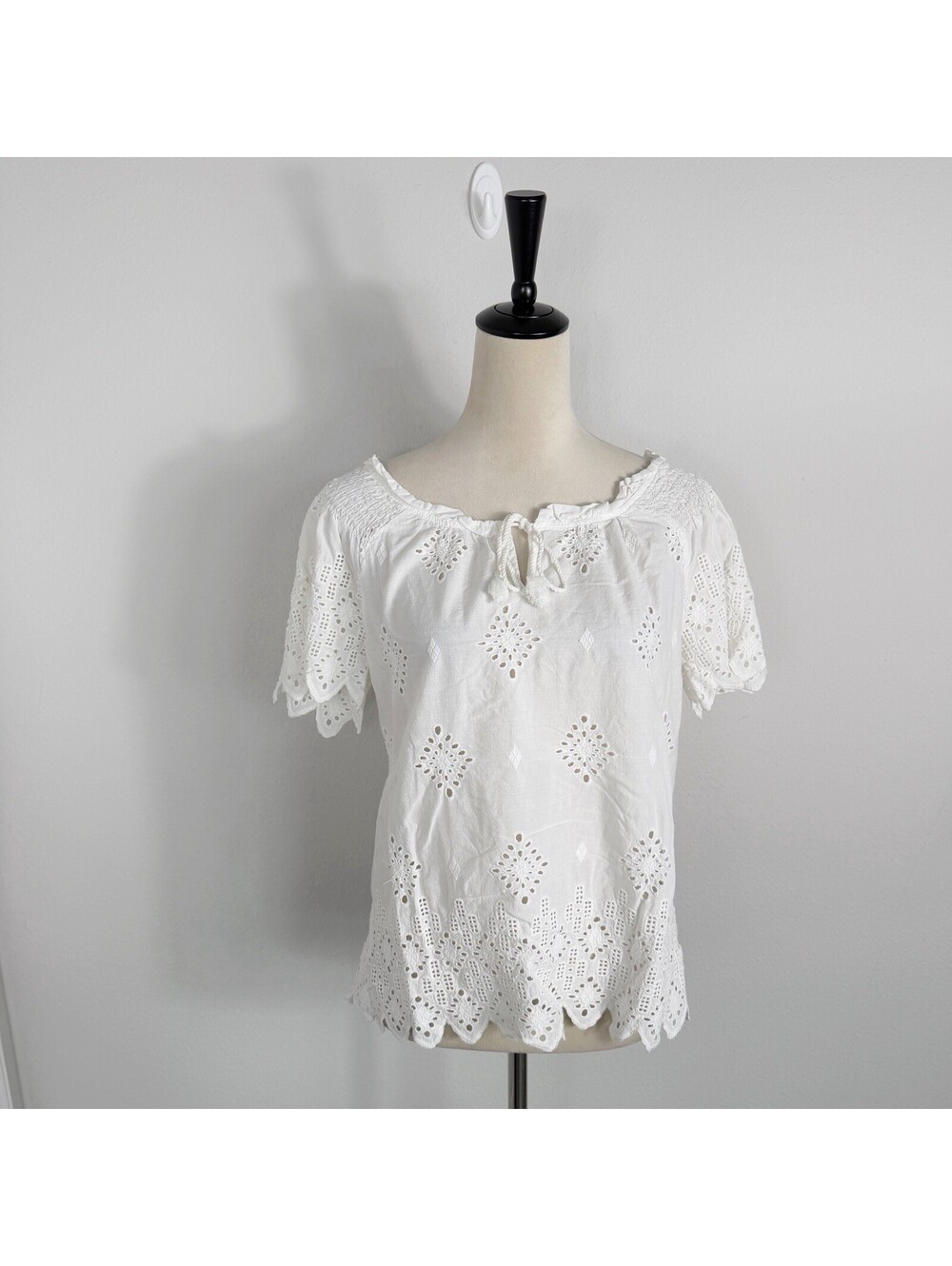 ADIVA Women’s White Eyelet Boho Top Blouse Milkmaid Coquette Fairy Size Medium